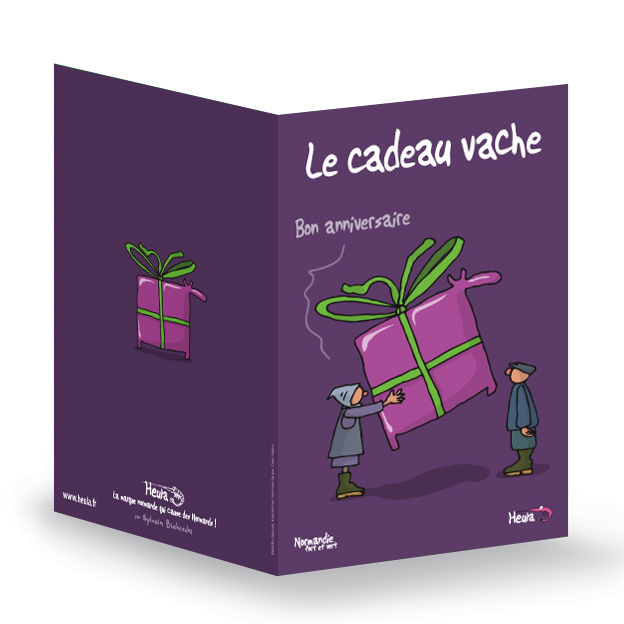 [113HE-018] CP souhait Anniv Cadeau vache avec enveloppe